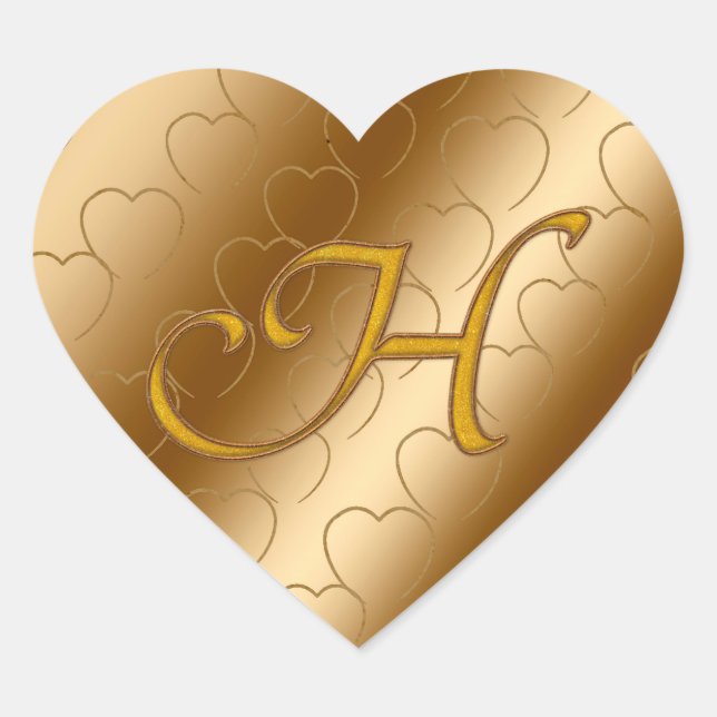 Luxury Gold Monogram H Herz-Aufkleber (Vorderseite)