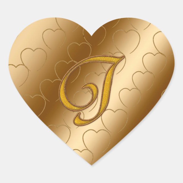 Luxury Gold Monogram J Herz-Aufkleber (Vorderseite)
