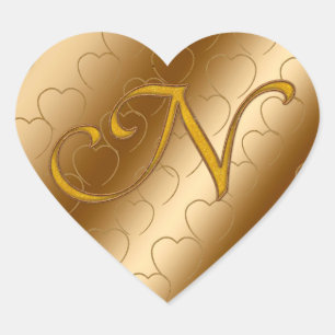 Luxury Gold Monogram N Herz-Aufkleber