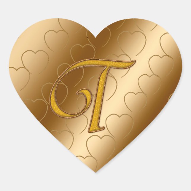 Luxury Gold Monogram T Herz-Aufkleber (Vorderseite)