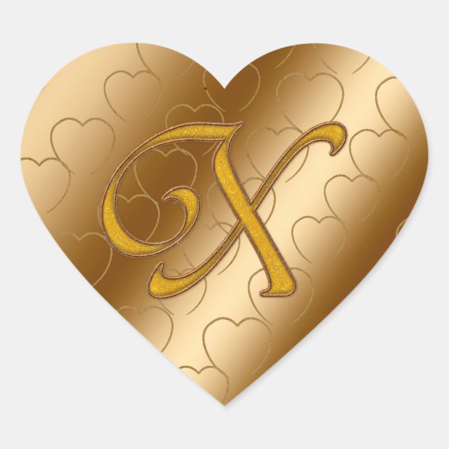 Luxury Gold Monogram X Herz-Aufkleber (Vorderseite)