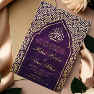 Luxury Gold Moschee Islamische Hochzeit Lila Folieneinladung