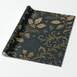 Luxury Gold & Navy Gilded Botanical Christmas Geschenkpapier