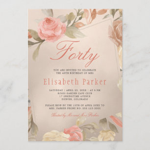 Luxury Gold Peach Coral Floral 40. Geburtstag Part Einladung