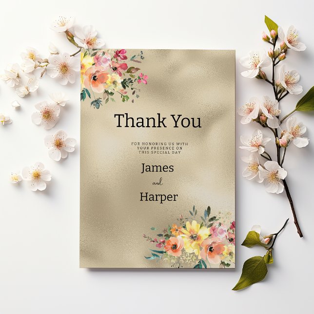 Luxury gold pink orange floral theme Thank You Einladung (Luxury gold pink orange floral theme Thank You )