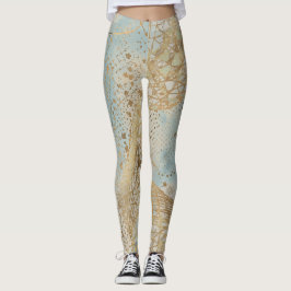 Luxury, Gold Pixels Lines Pattern Soft Blue Leggings