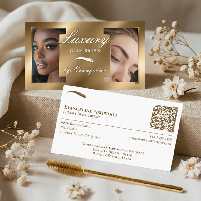 Luxury Gold Professional Beauty Brow Artist Photos Visitenkarte (Luxury Gold Professional Beauty Brow Artist Photos Business Card)