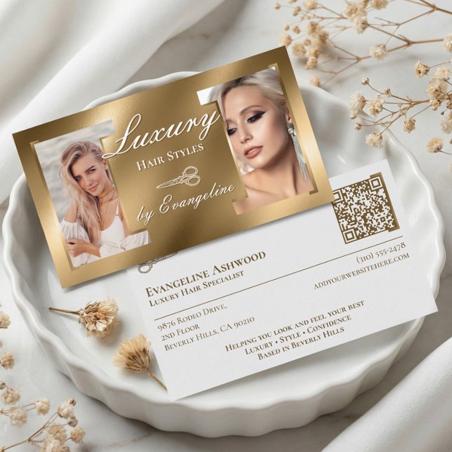 Luxury Gold Professional Hair Stylist Salon Photos Visitenkarte (Luxury Gold Professional Hair Stylist Salon Photos Business Card)