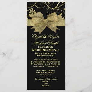Luxury Gold Ribbon Damask Black Wedding Menü Menükarte