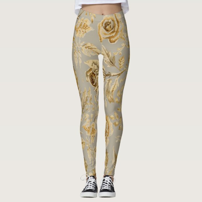 Luxury, Gold Roses and Taupe Beige Leggings (Vorderseite)
