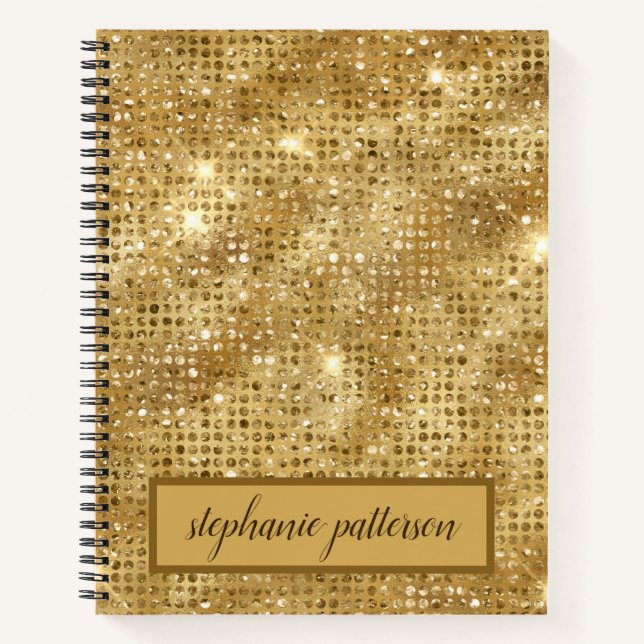 Luxury Gold Shimmering Sequins Individuelle Name Notizbuch (Vorderseite)
