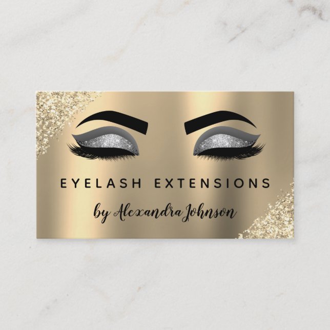 Luxury Gold Silver Glitzer Eyelash Extensions Visitenkarte (Vorderseite)