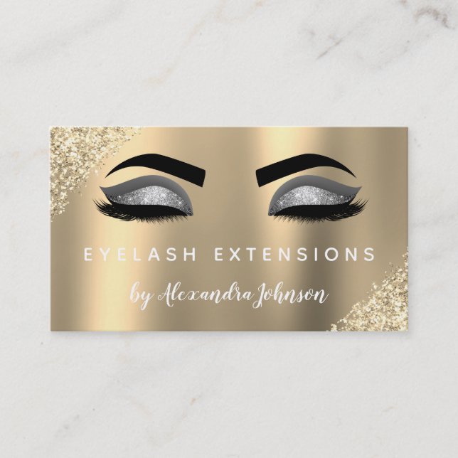 Luxury Gold Silver Glitzer Eyelash Extensions Visitenkarte (Vorderseite)