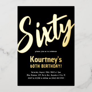 Luxury Gold 'Sixty' Adult Milestone 60. Geburtstag Folieneinladung