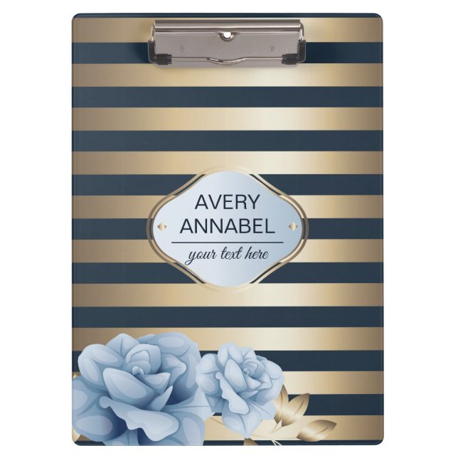 Luxury Gold Stripe Floral Klemmbrett (Vorderseite)