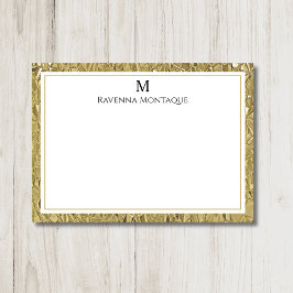 Luxury Gold Texture Border Black Monogram Script Mitteilungskarte