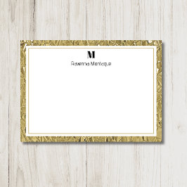 Luxury Gold Texture Border Black Monogram Script Mitteilungskarte