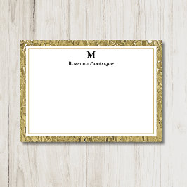 Luxury Gold Texture Border Black Monogram Script Mitteilungskarte