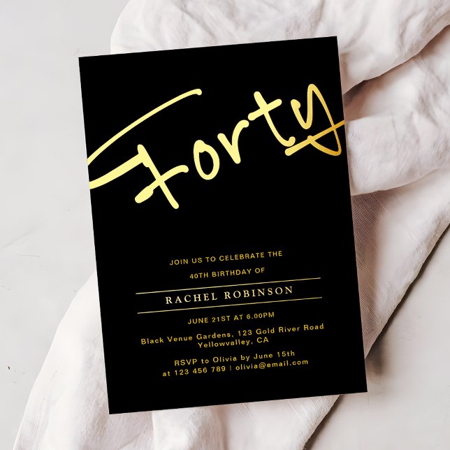 Luxury Gold Typography 40tH Birthday Party Real Folieneinladung (Von Creator hochgeladen)