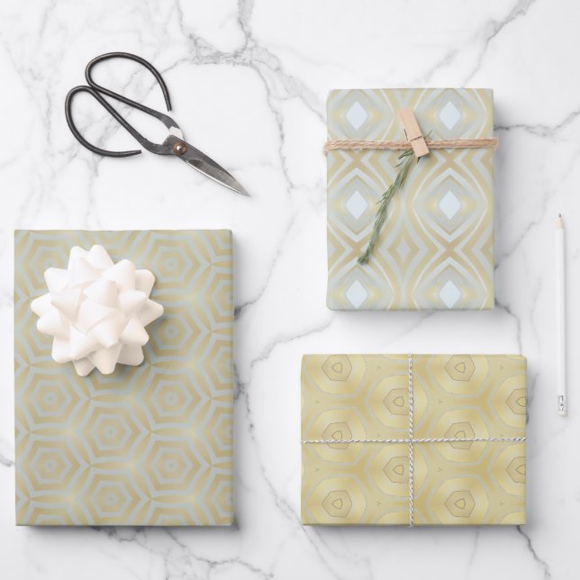 Luxury Gold und Ivory Gemustert Geschenkpapier Set (Vorderseite)