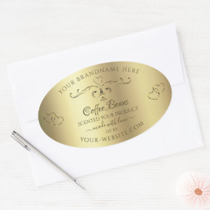 Luxury Gold Verziert Hearts Elegante Produktmarken Ovaler Aufkleber