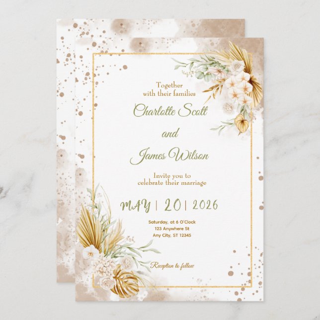 Luxury Gold Wedding Invitation Einladung (Vorne/Hinten)