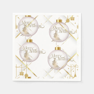 Luxury Gold & White Christmas Bauble Serviette