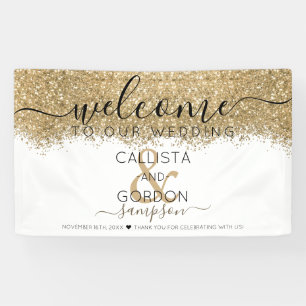 Luxury Gold White Glitzer Confetti Wedding Willkom Banner