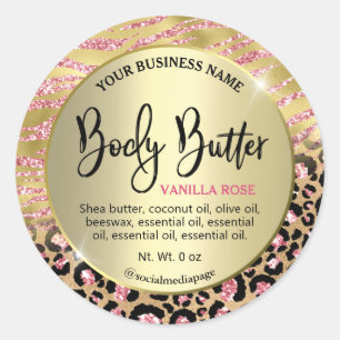 Luxury Gold Zebra Leopard Print Body Butter Labels Runder Aufkleber