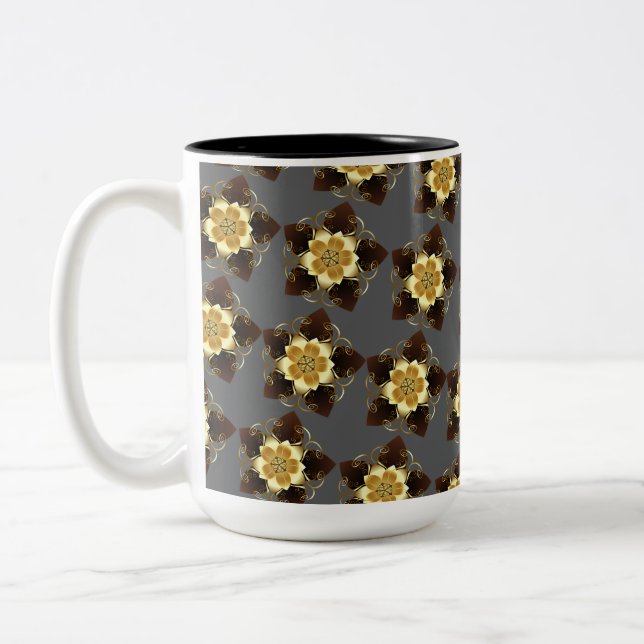 Luxury Golden Floral Mandala Ornamental Design Zweifarbige Tasse (Links)
