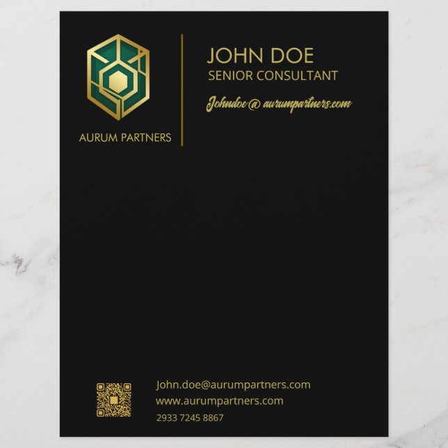 Luxury Golden Geometric Logo Black Presentation Fo Briefbogen (Vorderseite)