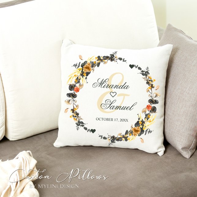 Luxury Golden Noir Wedding Monogram Kissen Kissen (Von Creator hochgeladen)