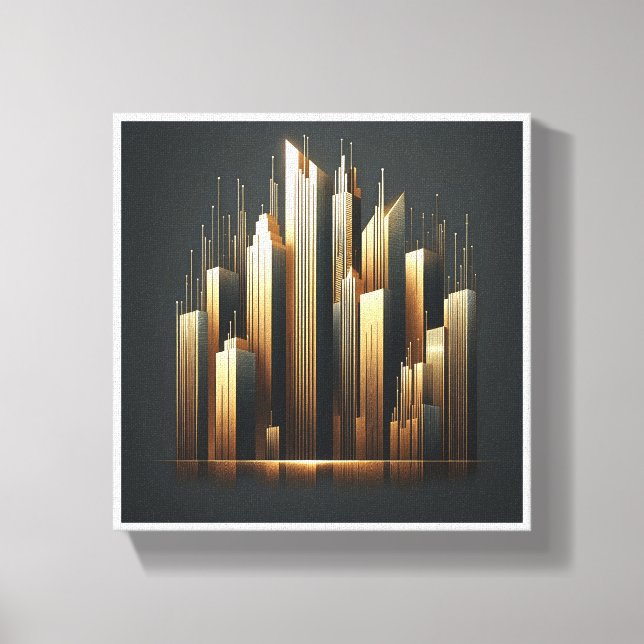 Luxury Golden Skyscrapers Silhouette - Modern Abst Leinwanddruck (Vorderseite)