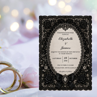 Luxury Gothic Black Lace Victorian Wedding Einladung