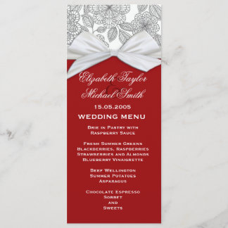 Luxury Gray Floral Damask Red Wedding Menu Menükarte