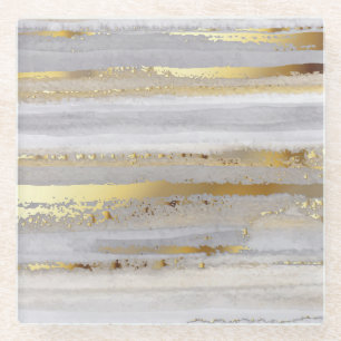 Luxury Gray Gold Aquarell Textur Glasuntersetzer