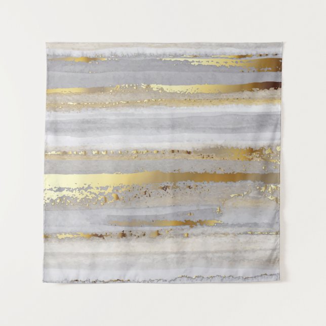 Luxury Gray Gold Aquarell Textur Wandteppich (Vorderseite)