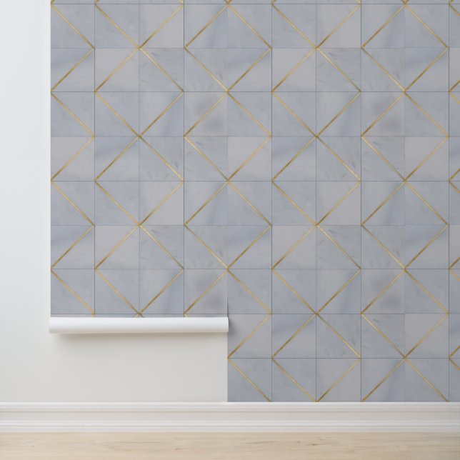 Luxury Gray Marble Geometric Gold Tile Muster Tapete (Anwendung)