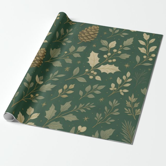 Luxury Green & Champagne Forest Gold Christmas Geschenkpapier (Ungerollt)