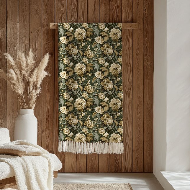 Luxury Green Gold Blanket Chic Pastel Foliage Art Fleecedecke (Luxury Green Gold Blanket Chic Pastel Foliage Art)
