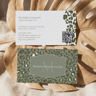 Luxury Green Gold Cheetah Leopard Print Elegant Visitenkarte