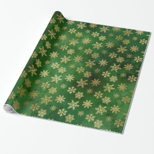 LUXURY GREEN GOLD CHRISTMAS SNOWFLAKE WRAPPING GESCHENKPAPIER