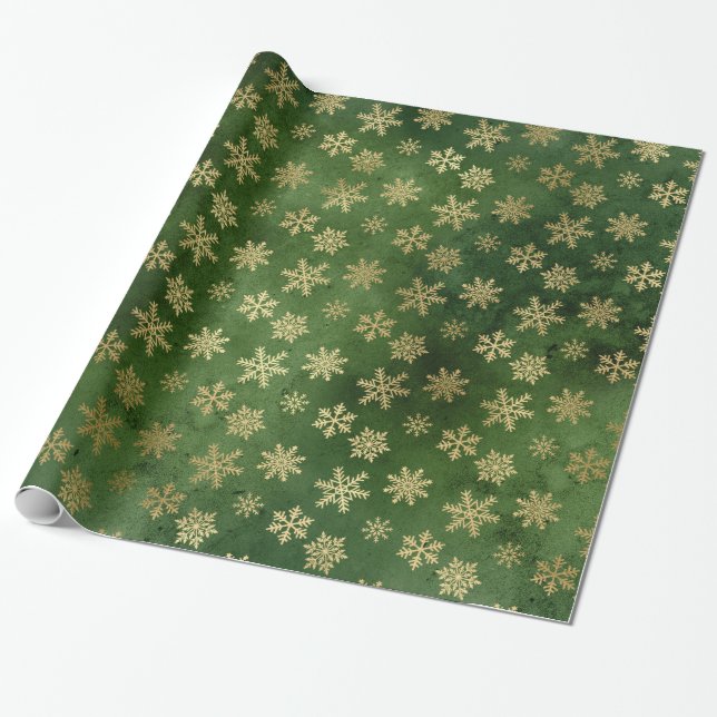 LUXURY GREEN GOLD CHRISTMAS SNOWFLAKE WRAPPING GESCHENKPAPIER (Ungerollt)