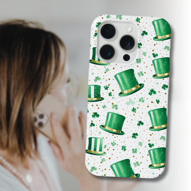 Luxury Green Gold Hats and Shamrocks White iPhone Hülle (Von Creator hochgeladen)
