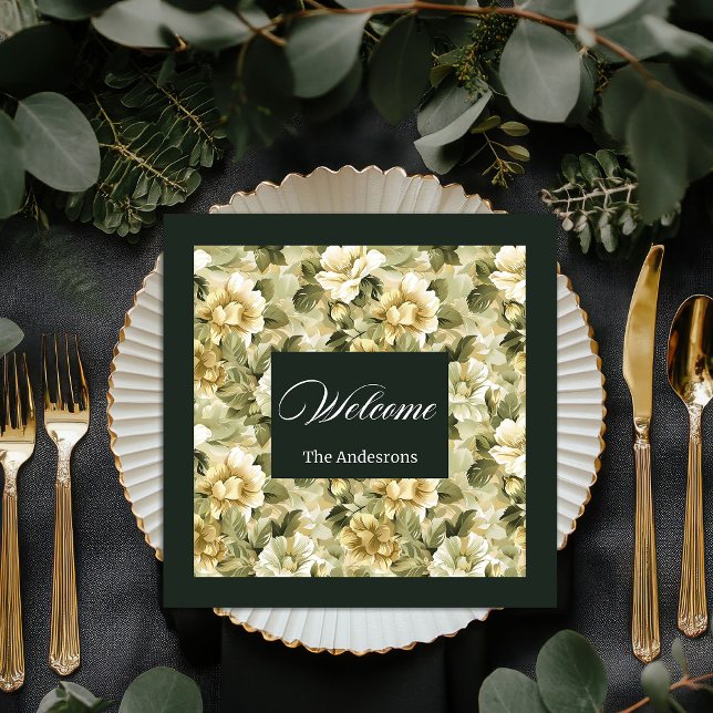 Luxury Green Napkins Gold Foliage Table Accent Serviette (Luxury Green Napkins Gold Foliage Table Accent)