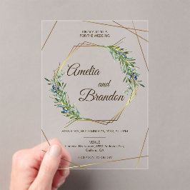 Luxury Greenery Berry Geometric Gold Wedding  Acryleinladungen