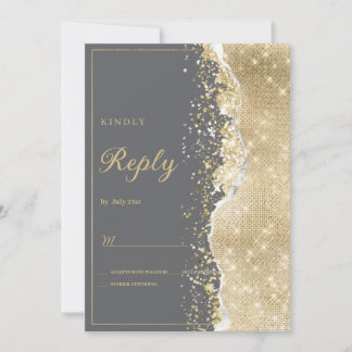 Luxury grey gold glitter classy RSVP  Einladung