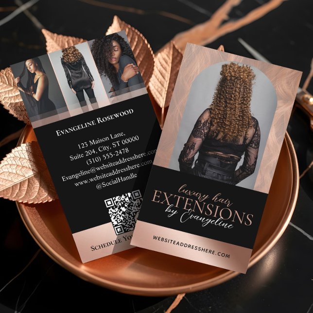 Luxury Hair Extensions Salon Arch Photo Black Rose Visitenkarte (Luxury Hair Extensions Salon Arch Photo Black Rose Business Card)