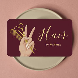 Luxury Hair Salon Hairstylist Hairdresser Burgundy Visitenkarte