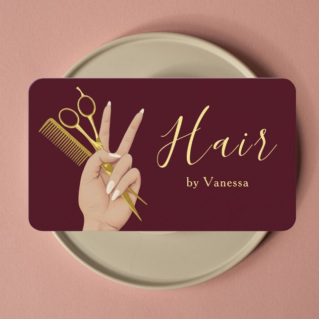 Luxury Hair Salon Hairstylist Hairdresser Burgundy Visitenkarte (Von Creator hochgeladen)